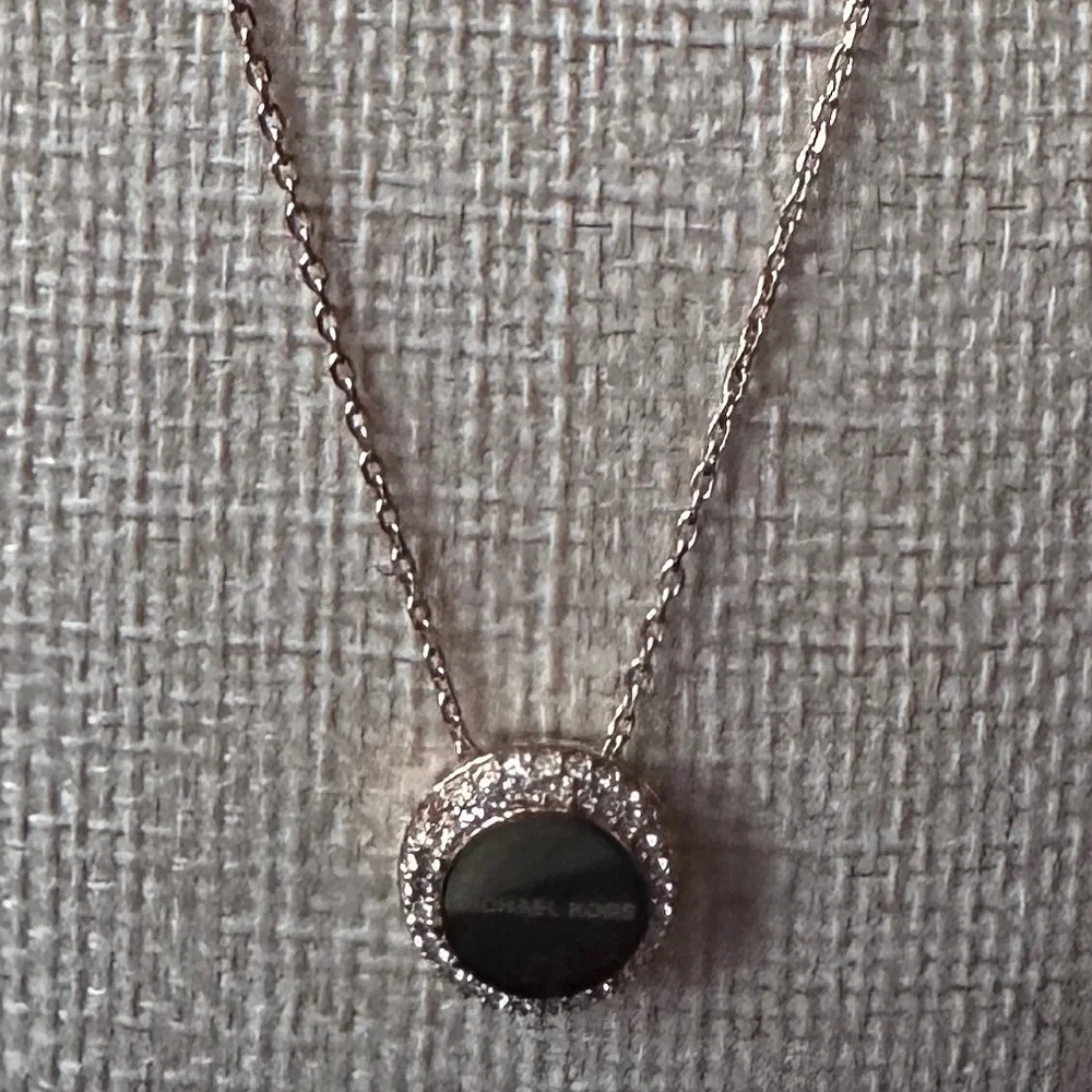 Michael Kors Gold Logo Pavé Circle Pendant Necklace - Picture 6 of 6